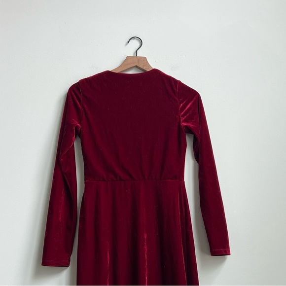 Lulus Silver Screen Burgundy Velvet Long Sleeve Midi Dress Small Holiday Party - Picture 10 of 13